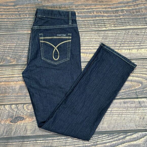 Calvin Klein Jeans Women's Size 28/6 ‎ Skinny Stretch Dark Denim Embroidered EUC - Picture 1 of 13